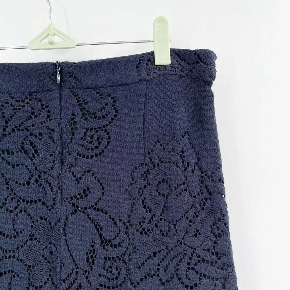 A.L.C. Lucas‎ Pencil Skirt Floral Lace Navy Blue Size 10 Lined Cotton Stretch